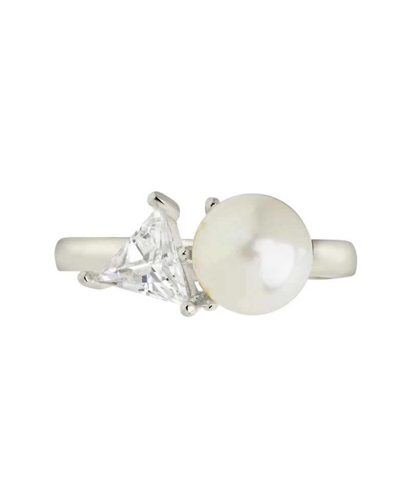 Sterling Forever Cubic Zirconia and Imitation Pearls Dara Ring