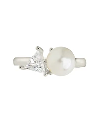 Sterling Forever Cubic Zirconia and Imitation Pearls Dara Ring