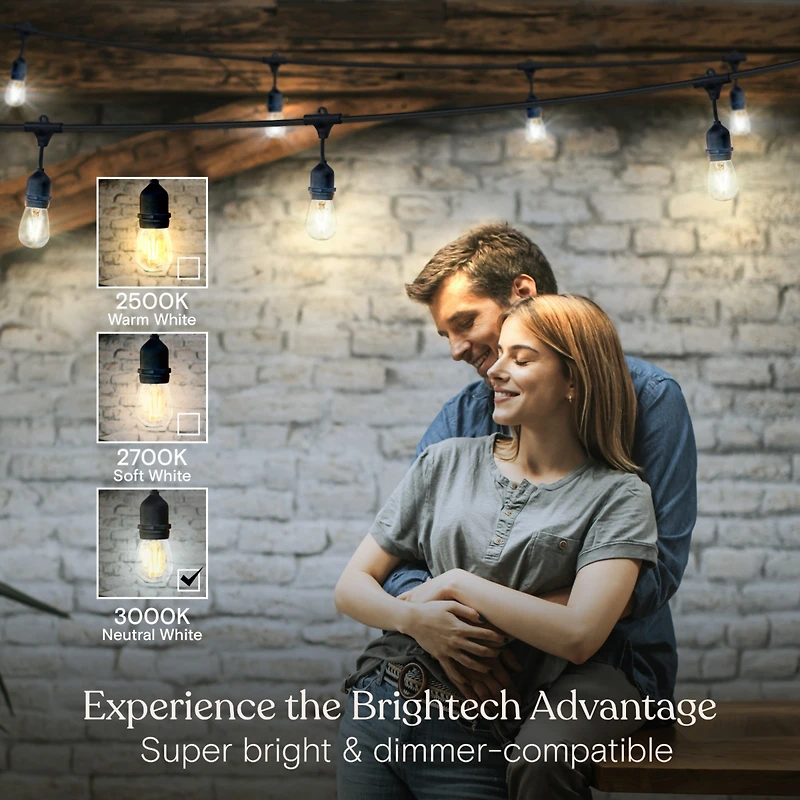 Brightech Ambience Pro 24 ft. Indoor/Outdoor Led Weatherproof 2-Watt String Lights with Neutral White Hue