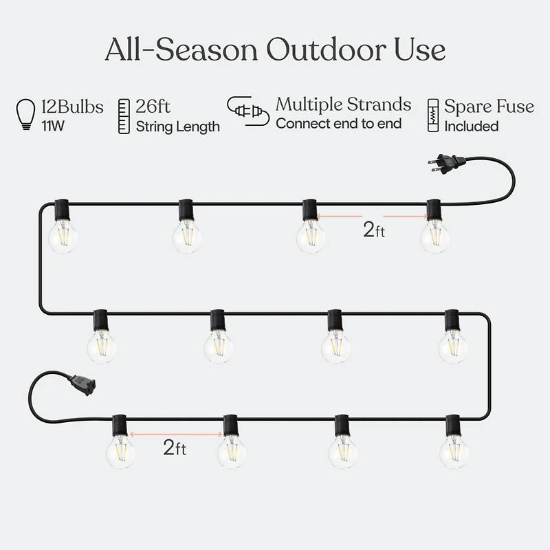 Brightech Ambience Pro 26 ft. Led Indoor/Outdoor Plug-In String Lights with Soft White Hue