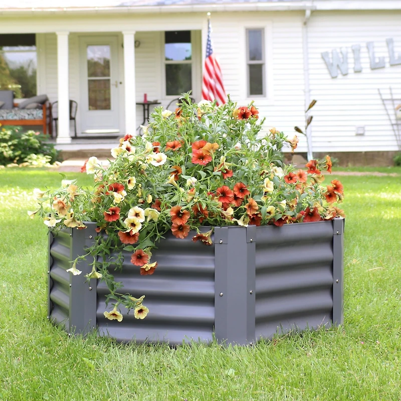 Galvanized Raised Garden Bed Outdoor - Metal Planter Box for Gardening Vegetables and Plants - 16.25" H Hexagon - Gray