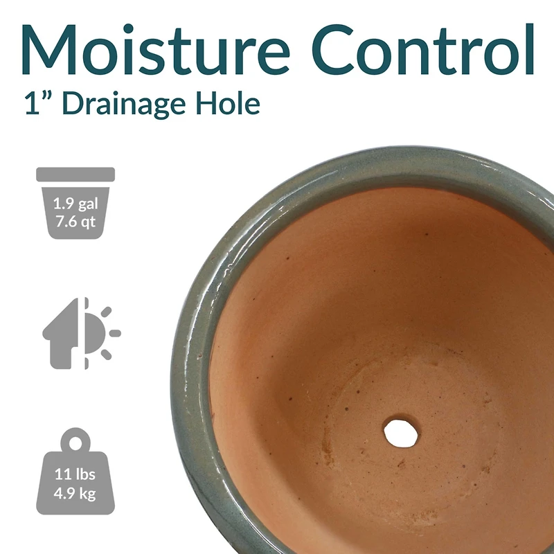 Chalet Outdoor/Indoor High-Fired Glazed Uv- and Frost-Resistant Ceramic Planters with Drainage Holes