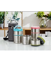 Lille Home 32OZ Vacuum Insulated Stackable Lunch Box With Lunch Bag, Blue