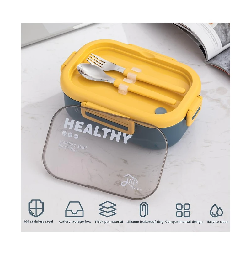 Lille Home 28OZ Compartment Bento Lunch Box With Lunch Bag And Cutlery Set