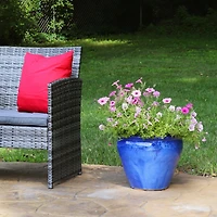 Large Ceramic Planter - Indoor or Outdoor Plant Pot with Drainage Holes - Imperial Blue Glaze Finish - 15