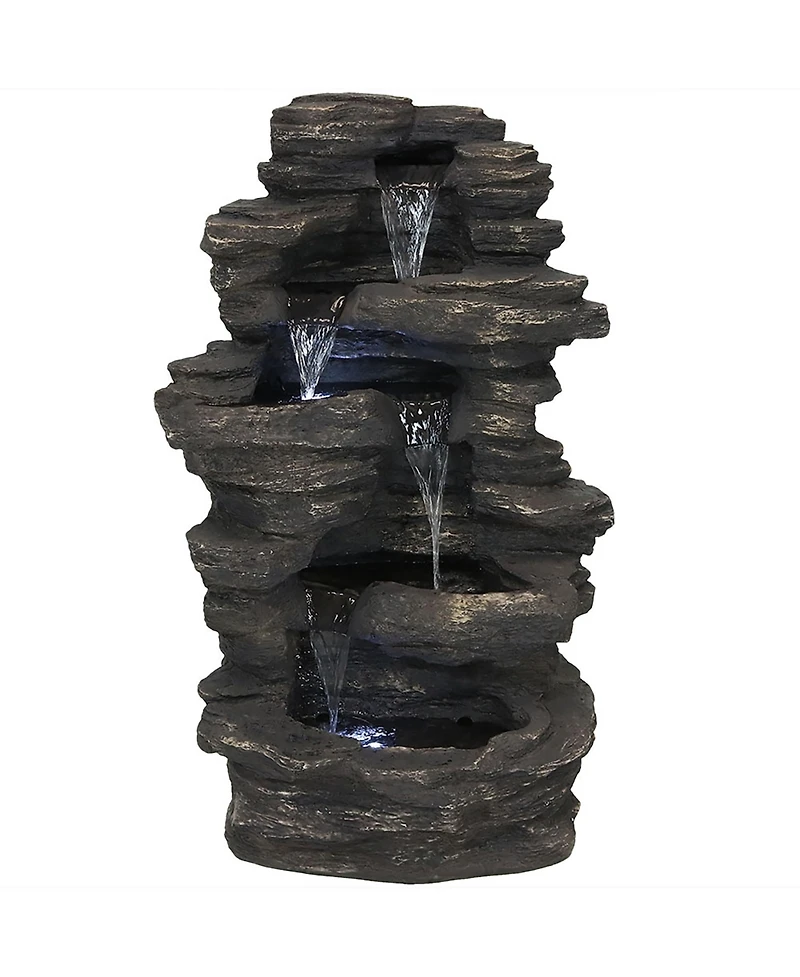 Sunnydaze Decor Rock Falls 39-Inch Polystone Outdoor Water Fountain with Led Lights