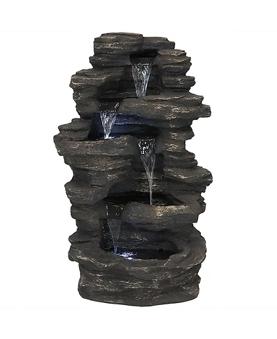 Sunnydaze Decor Rock Falls 39-Inch Polystone Outdoor Water Fountain with Led Lights