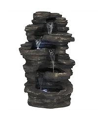 Sunnydaze Decor Rock Falls 39-Inch Polystone Outdoor Water Fountain with Led Lights