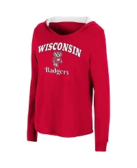 Women's Colosseum Red Wisconsin Badgers Catalina Hoodie Long Sleeve T-Shirt