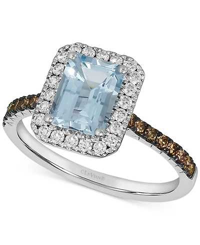 Le Vian Sea Blue Aquamarine (1-1/6 ct. t.w.) & Diamond (3/8 ct. t.w.) Halo Ring in 14k White Gold