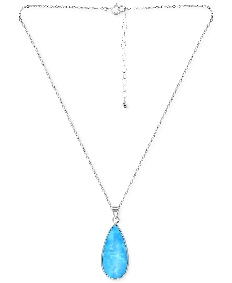 Giani Bernini Onyx Teardrop Pendant Necklace Sterling Silver, 16" + 2" extender, (Also Blue Howlite & Sodalite), Created for Macy's