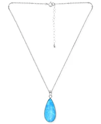 Giani Bernini Onyx Teardrop Pendant Necklace Sterling Silver, 16" + 2" extender, (Also Blue Howlite & Sodalite), Created for Macy's
