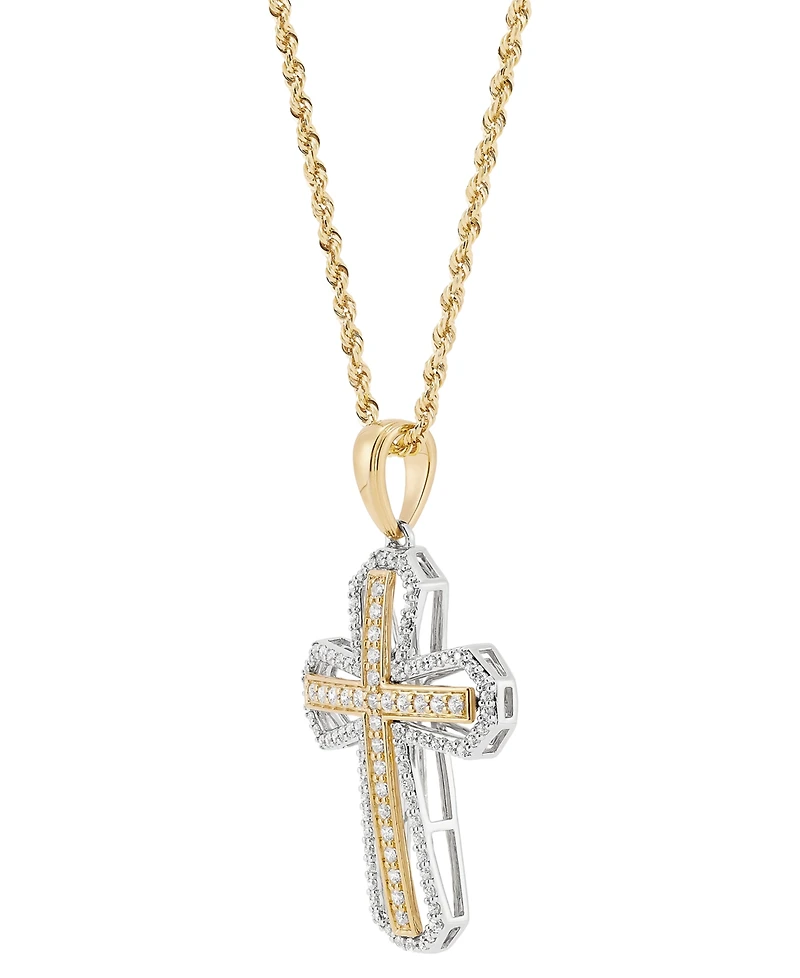 Grown With Love Men's Lab Grown Diamond Cross 22" Pendant Necklace (1 ct. t.w.) in 14k Two-Tone Gold