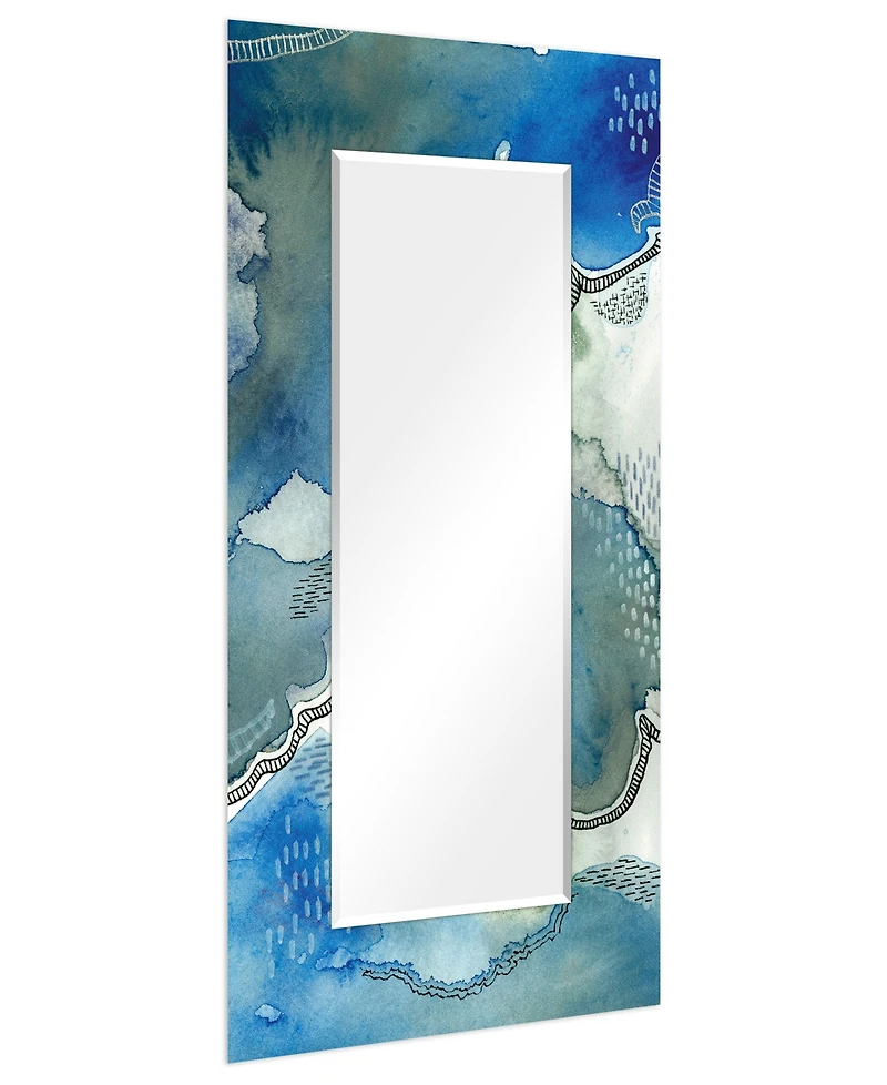 Empire Art Direct 'Subtle Blues' Rectangular On Free Floating Printed Tempered Art Glass Beveled Mirror, 72" x 36"