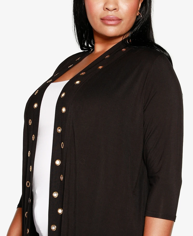 Belldini Plus Grommet-Trim Duster Cardigan Sweater