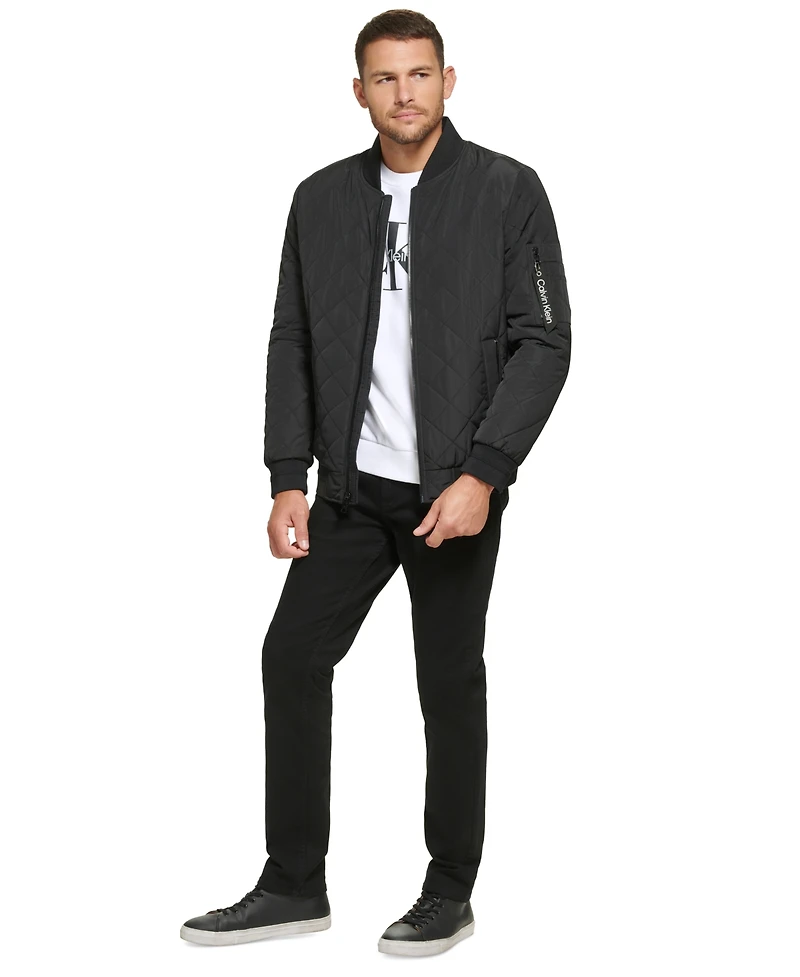 Calvin Klein Men's Quilted Baseball Jacket with Rib-Knit Trim