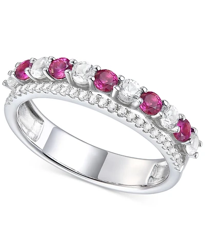 Lab-Grown Emerald (1/3 ct. t.w.) & White Sapphire (5/8 Stack Band Sterling Silver (Also Ruby Sapphire)