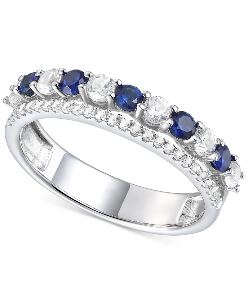 Lab-Grown Emerald (1/3 ct. t.w.) & Lab-Grown White Sapphire (5/8 ct. t.w.) Stack Band in Sterling Silver (Also in Lab-Grown Ruby & Lab-Grown Sapphire)