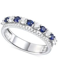 Lab-Grown Emerald (1/3 ct. t.w.) & Lab-Grown White Sapphire (5/8 ct. t.w.) Stack Band in Sterling Silver (Also in Lab-Grown Ruby & Lab-Grown Sapphire)