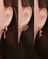 Nicole Miller Crystal Stones with Gold-Tone Ear Cuff, Crawler and Hoop trio Earrings Set, 6 pieces