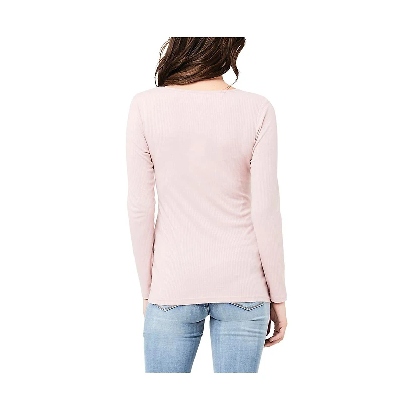 Ripe Maternity Tessa Long Sleeve Rib Up/Down Nursing Top Dusty Pink