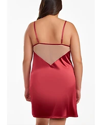 iCollection Jenna Plus Size Contrast Nude and Burgundy Satin Chemise