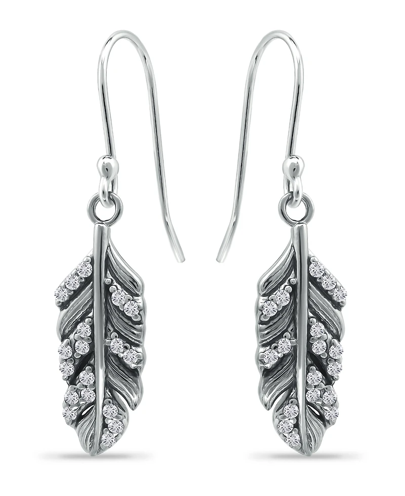 Giani Bernini Cubic Zirconia Pave Feather Drop Earrings in Sterling Silver