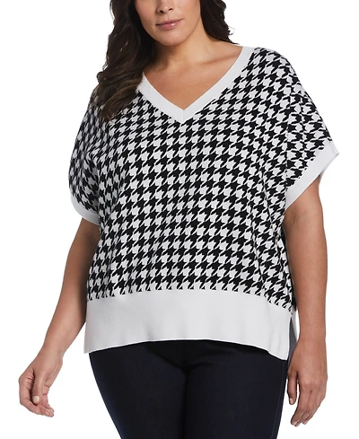 Ella Rafaella Plus Houndstooth Vest Sweater