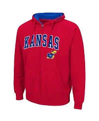 Men's Colosseum Red Kansas Jayhawks Arch and Logo 3.0 Full-Zip Hoodie