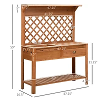 Garden Potting Bench Table Wooden Workstation w/ Metal Screen, Drawer