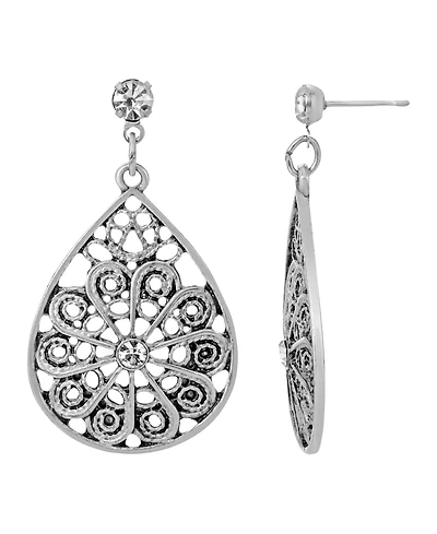 2028 Silver-Tone Oval Filigree Earrings