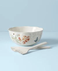 Lenox Butterfly Meadow Salad Bowl with Wooden Servers