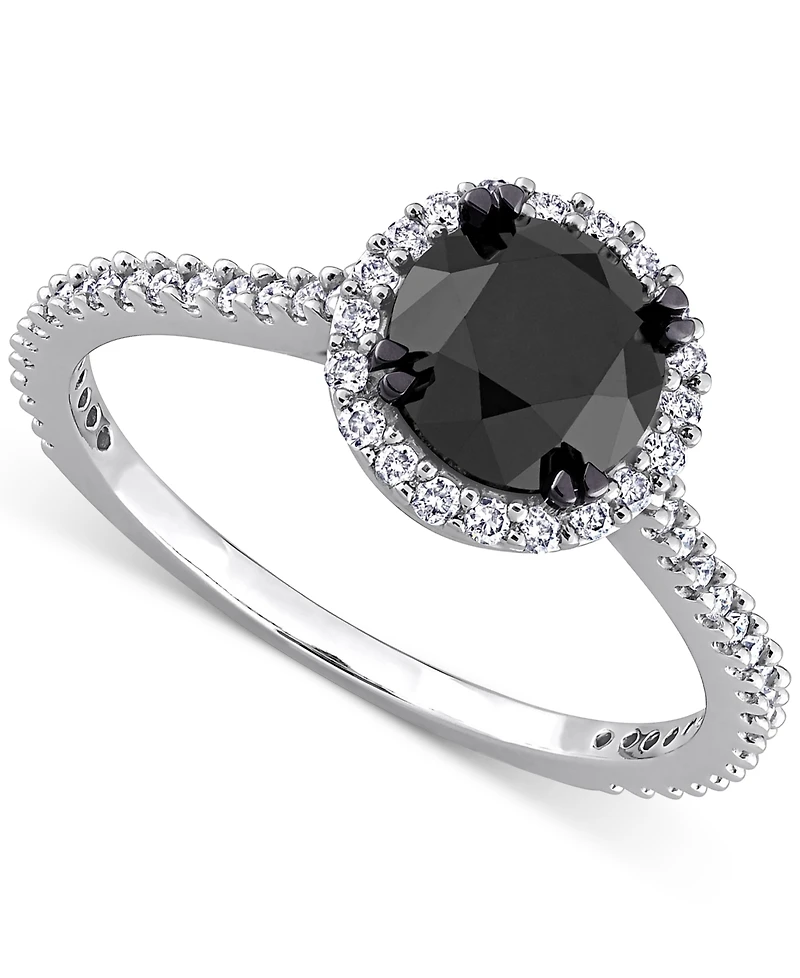 Black Diamond (1 ct. t.w.) & White (1/4 Halo Engagement Ring 14k Gold