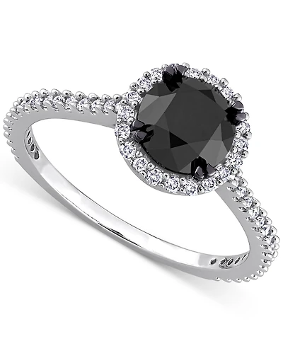 Black Diamond (1 ct. t.w.) & White (1/4 Halo Engagement Ring 14k Gold