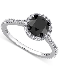 Black Diamond (1 ct. t.w.) & White (1/4 Halo Engagement Ring 14k Gold
