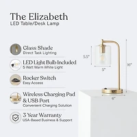 Elizabeth Led Table Lamp with Wireless Charging Pad and Usb Port (16"), Bulb Included