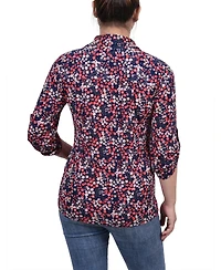 Ny Collection Petite 3/4 Roll Tab Rouched-Front Top