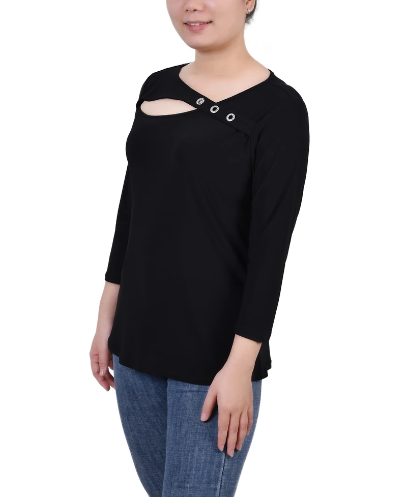Ny Collection Petite 3/4 Sleeve Cutout Top