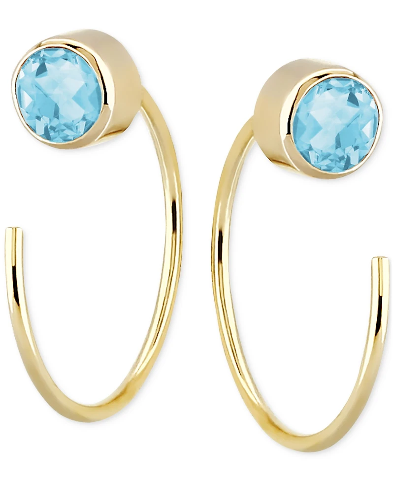 Amethyst Bezel Threader Earrings (3/8 ct. t.w.) 14k Gold (Also Swiss Blue Topaz & Citrine)