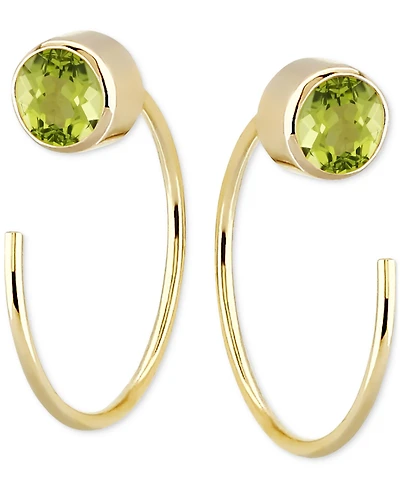 Garnet Bezel Threader Earrings (5/8 ct. t.w.) 14k Gold (Also Sky Blue Topaz, Cubic Zirconia, Smoky Quartz, & Peridot)