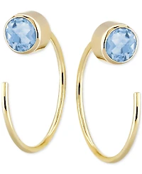 Garnet Bezel Threader Earrings (5/8 ct. t.w.) 14k Gold (Also Sky Blue Topaz, Cubic Zirconia, Smoky Quartz, & Peridot)