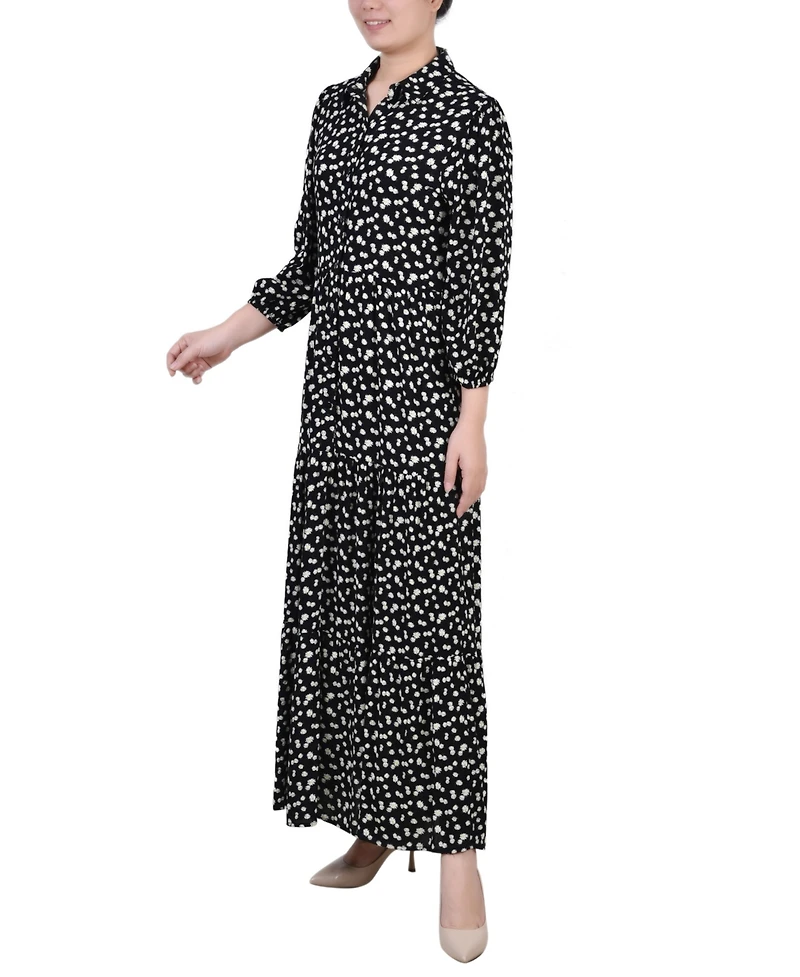 Ny Collection Petite 3/4 Sleeve Crinkle Tiered Maxi Dress