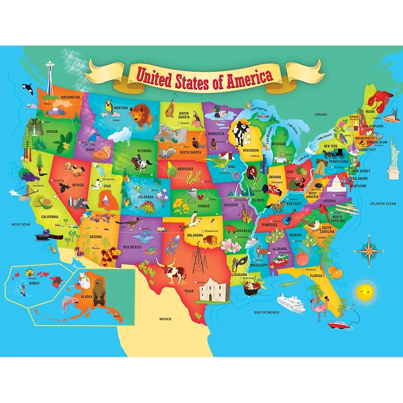 Explorers - Usa Map with State Shaped pieces 60 Piece Kids Puzzle