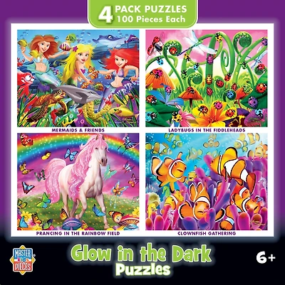 MasterPieces Kids Jigsaw Puzzle Set - Purple Glow 4-Pack 100 Pieces