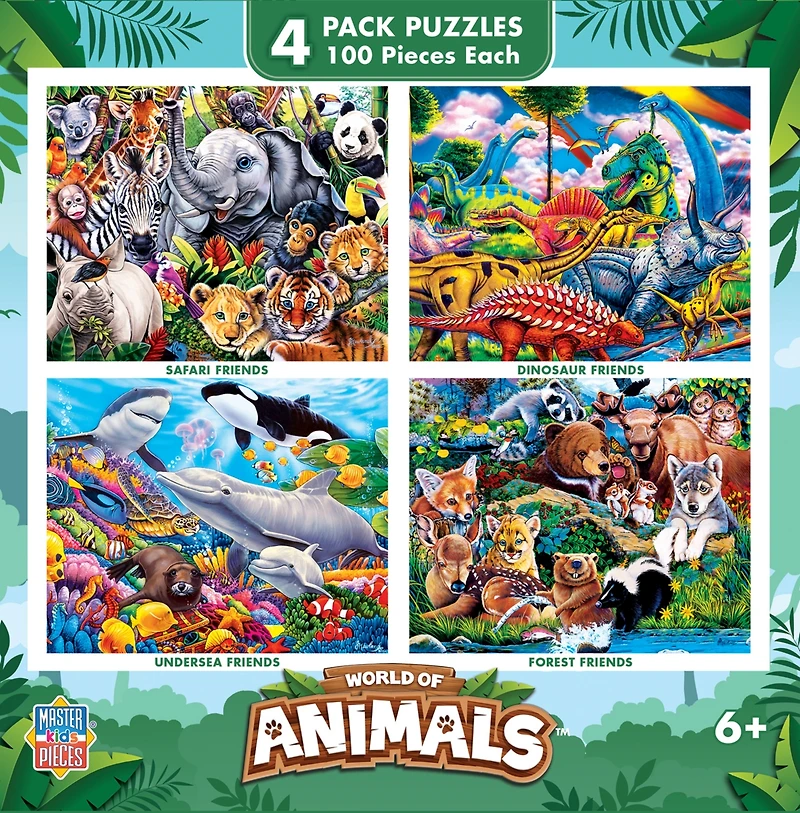 Masterpieces World of Animals 4-Pack 100 Piece Jigsaw Puzzles