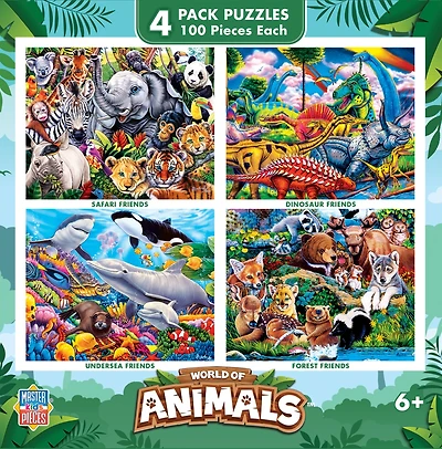 Masterpieces World of Animals 4-Pack 100 Piece Jigsaw Puzzles