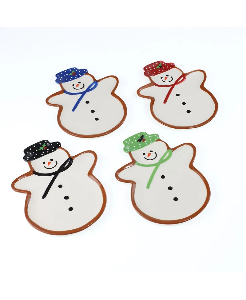 Euro Ceramica Winterfest Snowman Plates, Set of 4