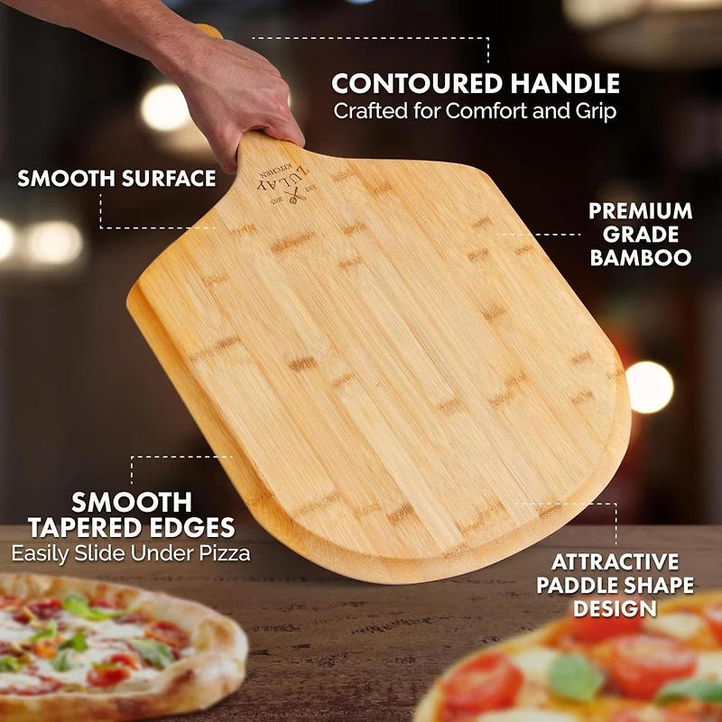 Authentic Bamboo Pizza Peel Wood with Easy Glide Edges & Handle For Transferring & Serving