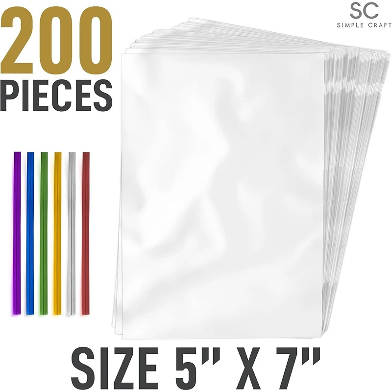 200 Pack Candy Treat Cellophane Bags - 5x7 Thick Plastic Candy Bags with Ties for Goodie Bags