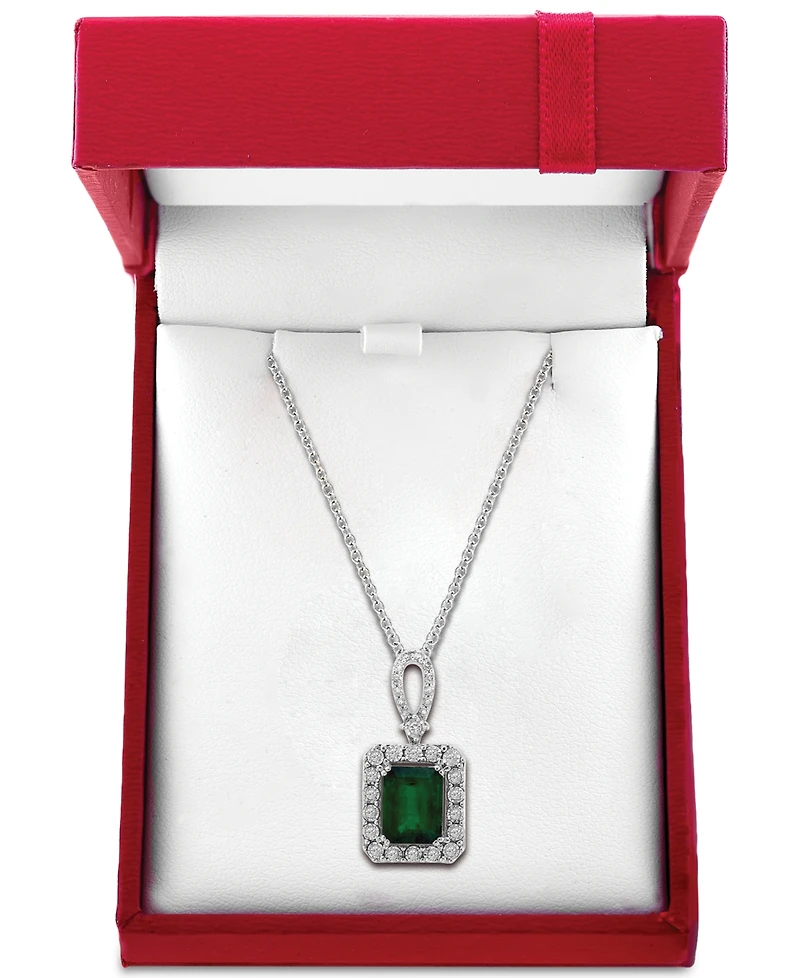 Effy Emerald (2-1/5 ct. t.w.) & Diamond (1/4 ct. t.w.) 18" Pendant Necklace in 14k White Gold (Also Available in 14k Yellow Gold)